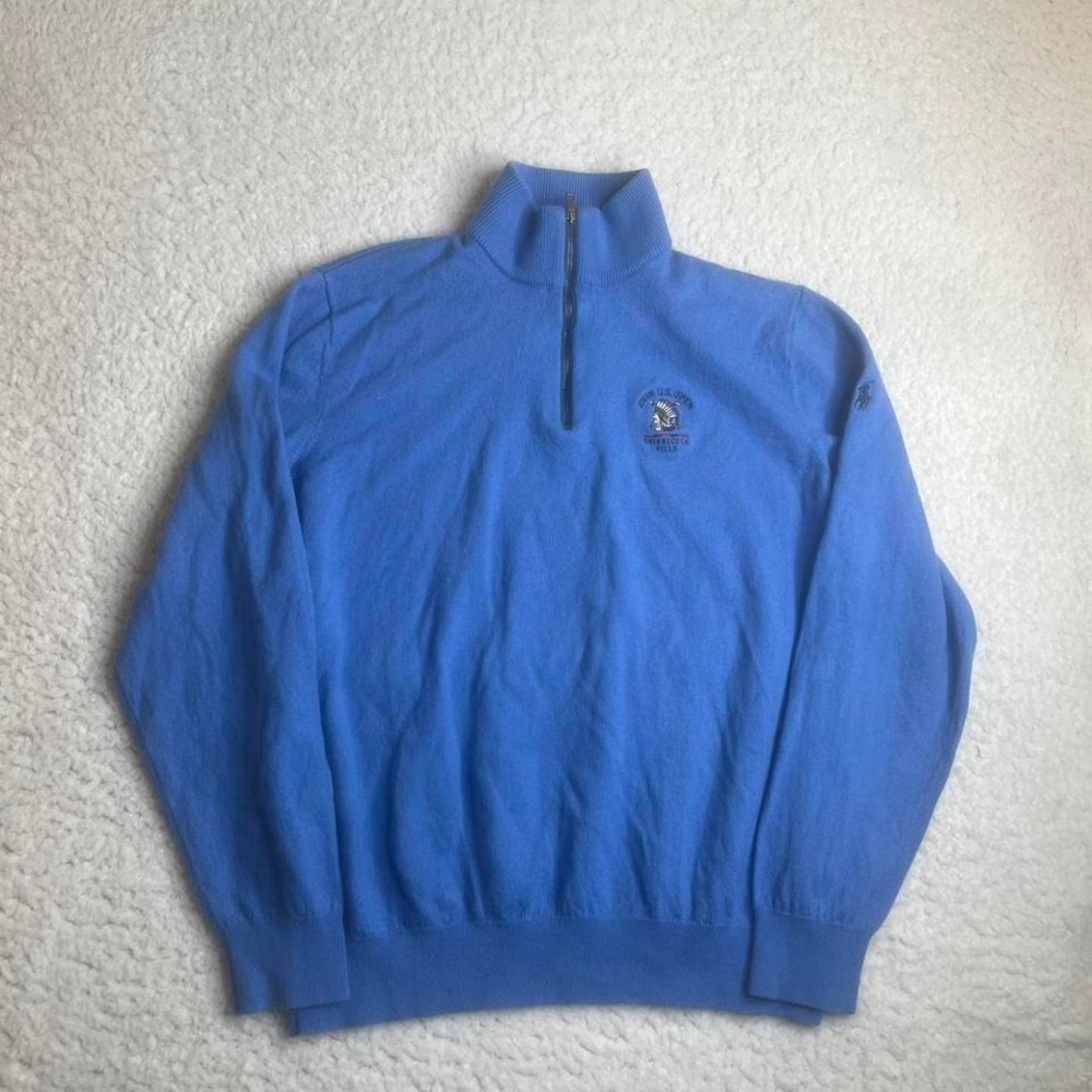 Polo Ralph Lauren golf men's blue 100% wool quarter zip Shinnecock‎ pullover xl